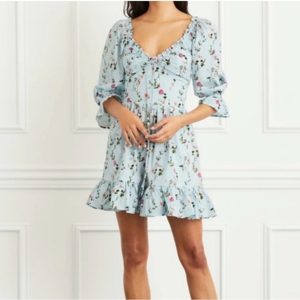 Hill House Light Blue Floral Mini Dress